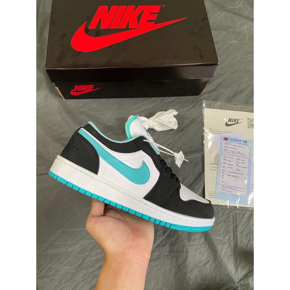 Giày Jordan xanh ngọc cổ thấp nam nữ bản đẹp, Sneaker JD1 low Jordan đen kẻ xanh ngọc cực xinh full box 2022
