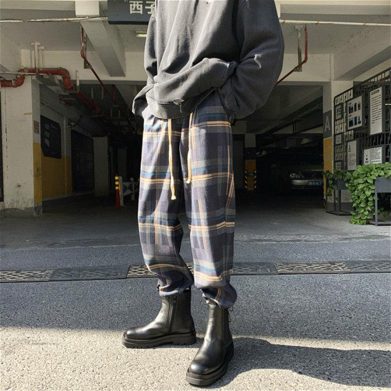 Quần ống rộng Họa Tiết Caro Phong Cách Hip Hop Cho Nam