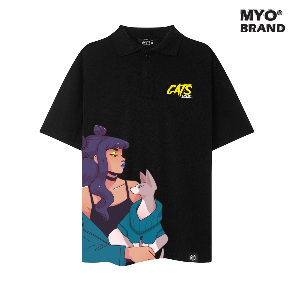 Áo Polo Nam MYO Vải Cotton In Hình Love Cat 2739