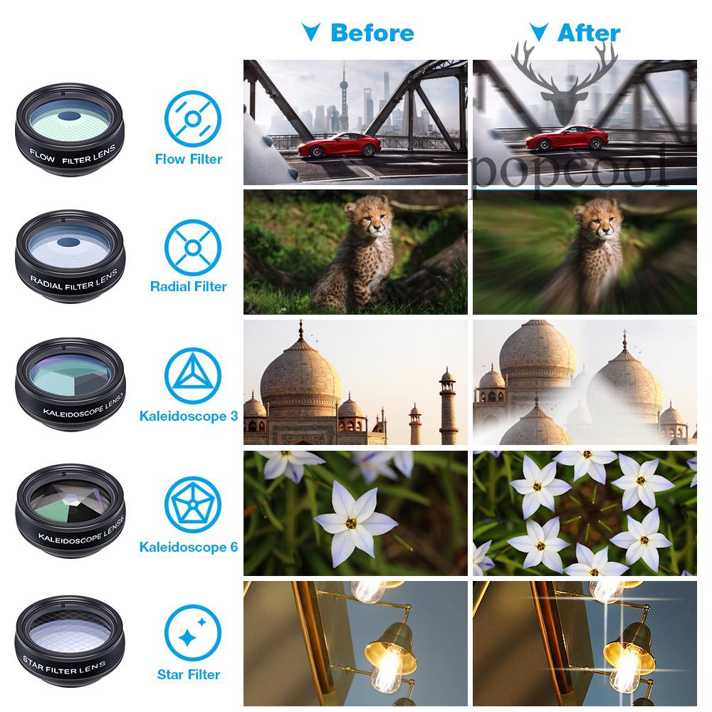 Bộ Lens Máy Ảnh Điện Thoại 10 Trong 1 0.63x + Bộ Lọc Kính Lọc + 15x Macro + 198 ° + 2x Tele + Cpl + Máy Ảnh Xoay 15x Cho Máy Ảnh Điện Thoại