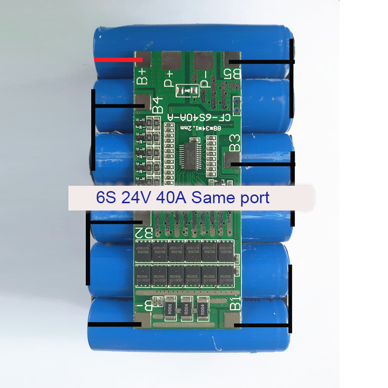 6S 24V 40A 18650 Bảng bảo vệ pin Lithium-Ion Ánh sáng mặt trời Mô-đun Bms Pcb với Cân bằng cho Xe tay ga Ebike