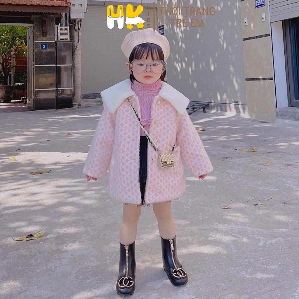 Áo khoác cho bé gái HK KIDS, chất dạ lông thỏ mềm mịn và nhẹ, dày dặn và ấm áp, kiểu dáng Hàn cho bé từ 1 đến 6 tuổi