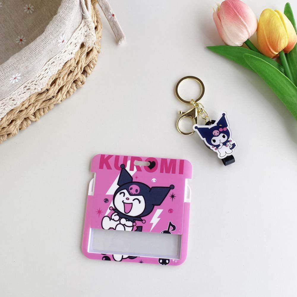 Vỏ Bọc Thẻ ID / Thẻ ID Hình Kuromi Hoạt Hình Dễ Thương Có Khóa Thu Gọn Cho Học Sinh