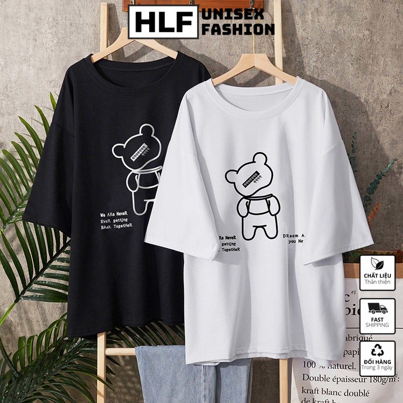 Áo phông nam form rộng gấu QQQ, áo thun tay lỡ HLFashion