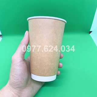 200 cốc giấy 16oz (500ml) 2 lớp kraft đựng cà phê, đồ uống nóng - Minh Đức Green