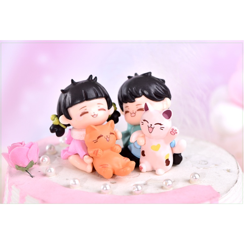 Mô hình em bé ôm mèo dễ thương, to nặng cho các bạn trưng bày tiểu cảnh, trang trí bánh, móc khóa, DIY