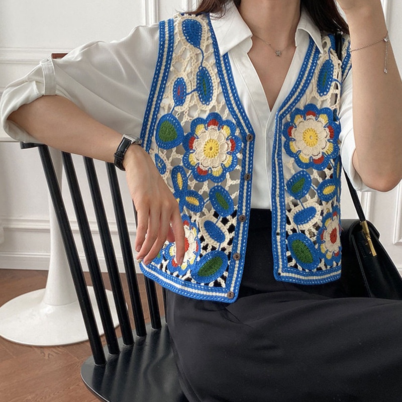 Áo Sweater Không Tay Họa Tiết Thêu Hoa Thời Trang Hè Thu Cho Nữ