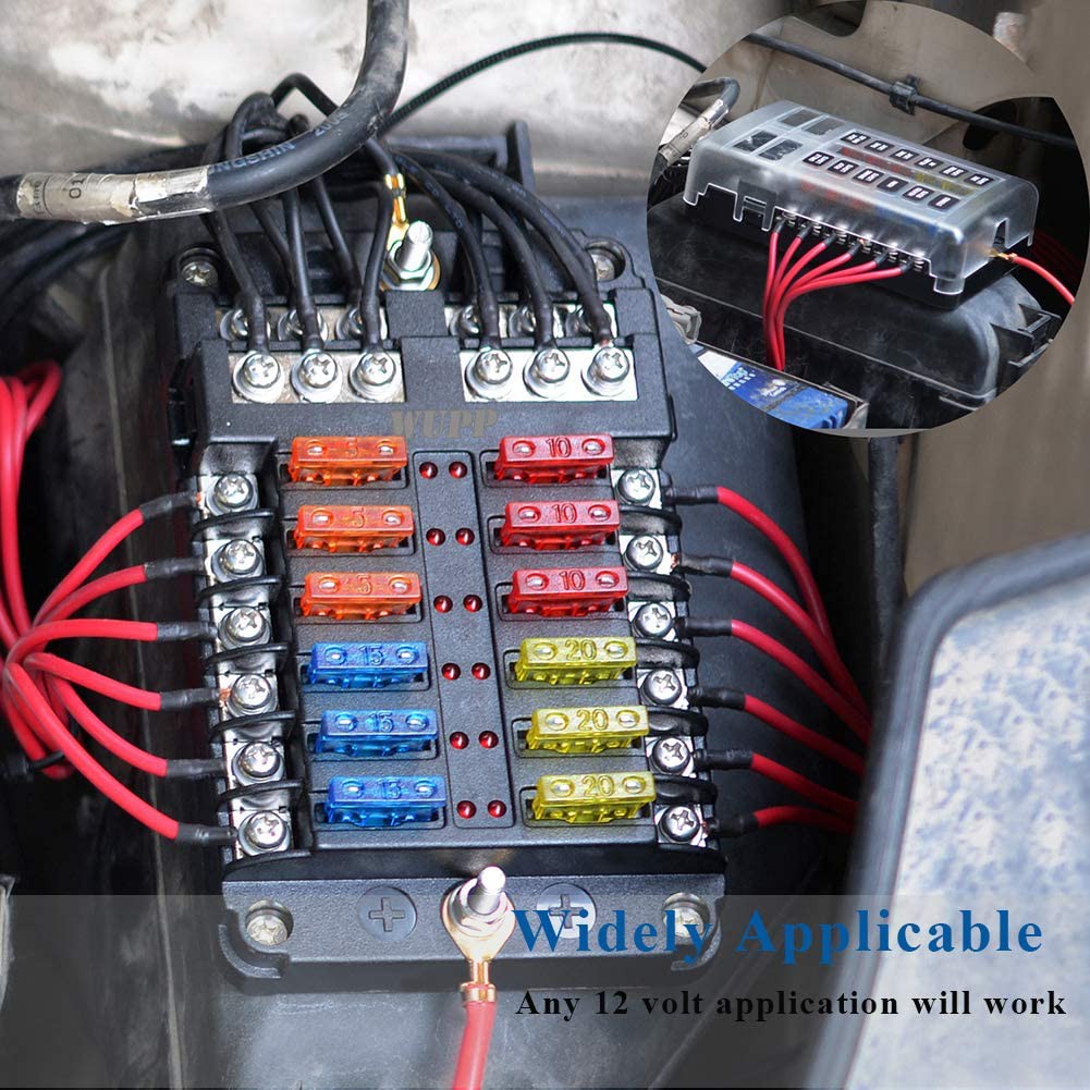 Bảng Cầu Chì Kèm Đèn LED Cảnh Báo Chống Nước 12 Mạch Kèm Hộp Cầu Chì Cho Xe Hơi/Tàu Thuyền RV DC 12-24V