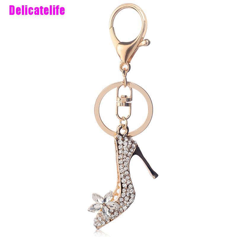Móc khóa hợp kim hình giày cao gót đính đá pha lê
