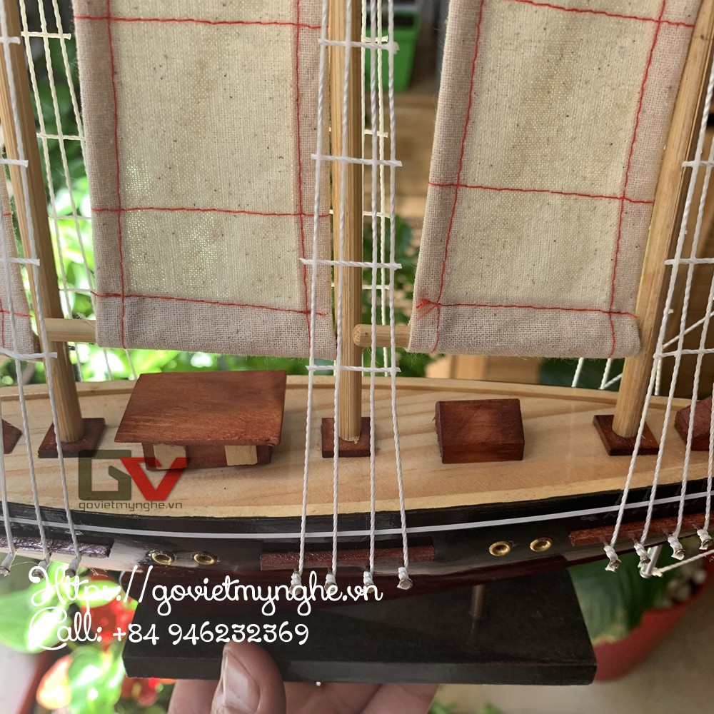 [Mô hình đã ráp sẵn] Thuyền gỗ trang trí phong thủy bàn làm việc Atlantic - Dài 32cm - Gỗ Tự Nhiên