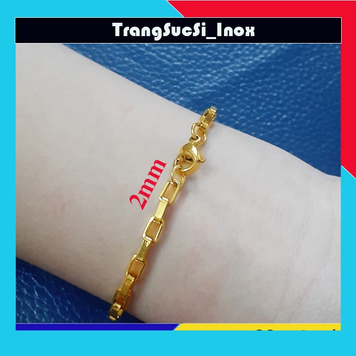 Sỉ lắc tay chữ nhật 3mm inox mạ vàng sáng đẹp, không đen đem lại vẻ quyến rũ cho đôi tay của bạn