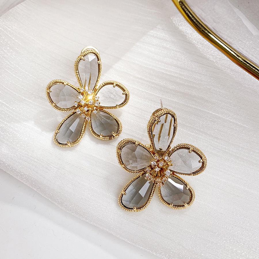 Khuyên tai Pinkdudu PD510 hợp kim hình hoa đính đá pha lê thời trang thanh lịch cho nữ