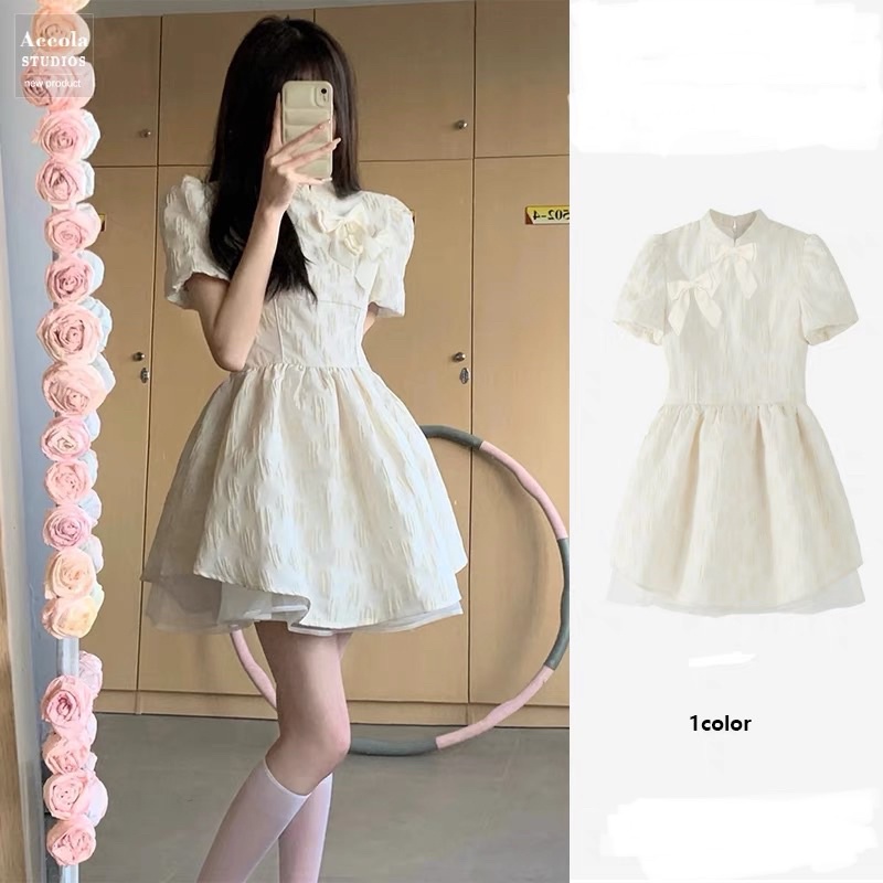 Đầm váy dáng suông đính nơ dự tiệc sang trọng