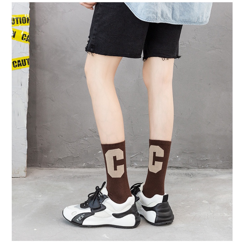 Tất nhún cao cổ chữ C thể thao Hàn Quốc chất len đẹp trắng đen unisex nam nữ nhiều màu - Hàng chuẩn loại 1