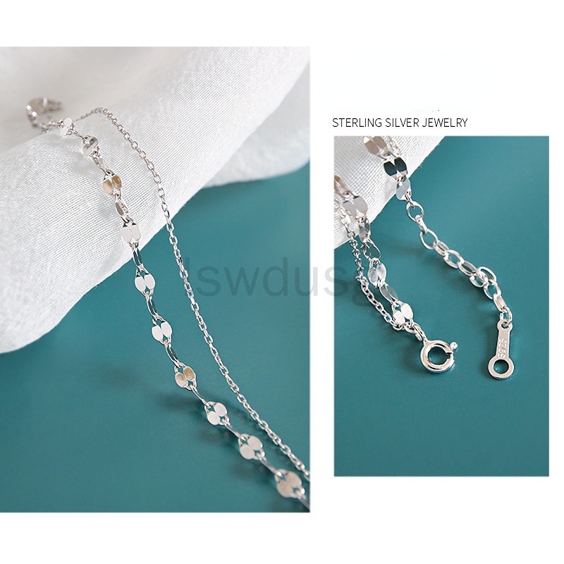 【Còn hàng】 Chuỗi vòng cổ bằng bạc rắn 925 Chiều dài khác nhau Chuỗi hai tầng dành cho phụ nữ Quà tặng thời trang Quà tặng trang sức