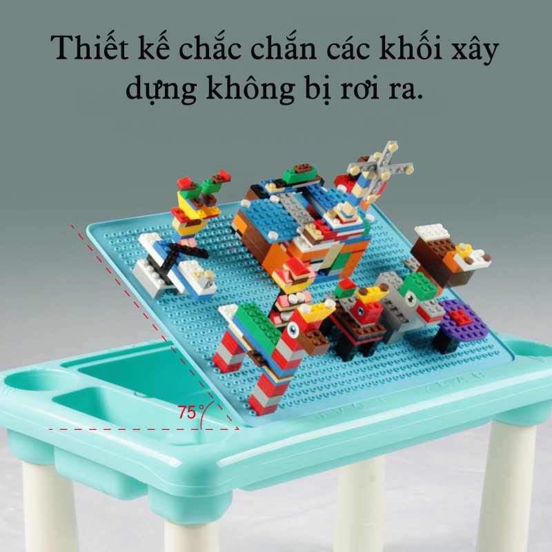 Bàn xếp hình lego đa năng 300 chi tiết, bàn xếp hình, lego xếp hình, có ngăn cất đồ tiện dụng cho bé, bảo hành 6 tháng