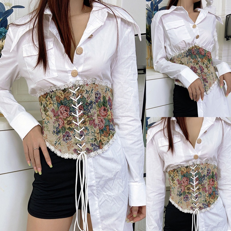Đai Nịt Bụng Corset Phối Ren Hoa Phong Cách Vintage