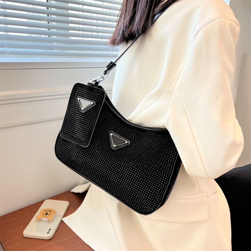 Set Túi Xách Đeo Vai + Ví Cầm Tay Đính Kim Cương Giả Đơn Giản Thời Trang 2022 Cho Nữ