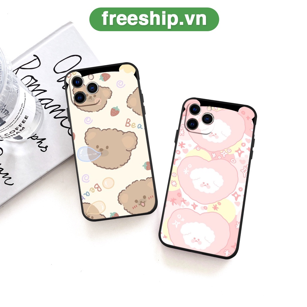 Ốp lưng iphone Bear brown,pink viền vuông đẹp mềm ốp iphone chống sốc bảo vệ camera13pro/6/6s/7/8/plus/11pro/12pro/x/xs