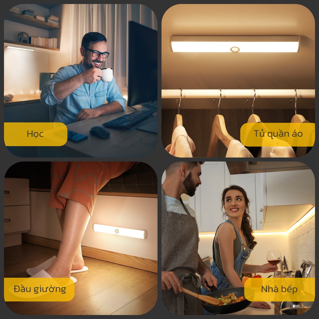 Đèn Led cảm biến HYDERSON chuyển động gắn tường cho để tủ chén/ phòng bếp/ phòng học có thể sạc usb với pin 3000mah