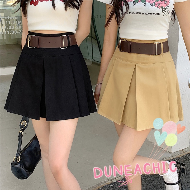 Chân Váy Ngắn Xếp Ly Phối Thắt Lưng Kiểu Retro Dễ Thương Cho Nữ