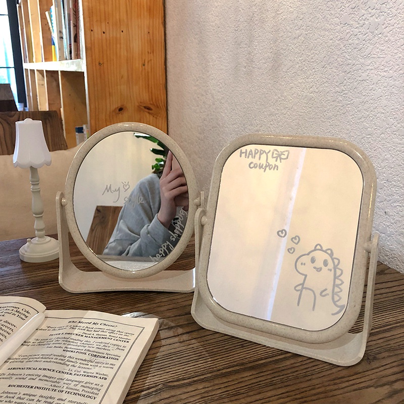 &lt;Tặng Sticker&gt; Gương Trang Điểm Để Bàn Gương Soi Di Động Dày Dặn 2 Mặt Xoay 360 Độ Màu Pastel CL015