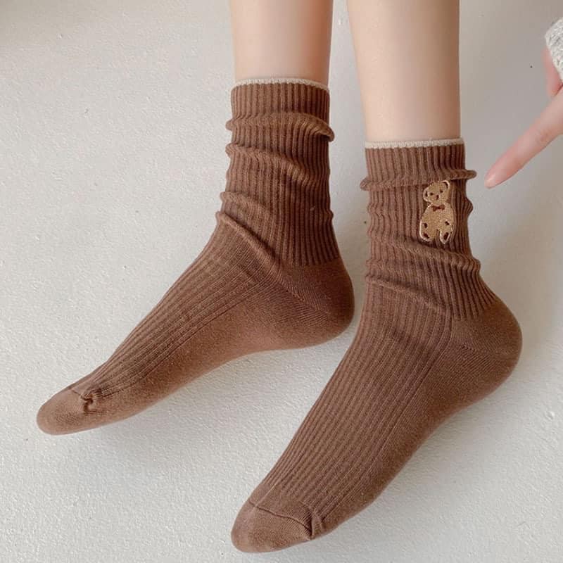 Set 6 đôi tất gấu len tăm cao cổ tông nâu tây vitage cực xinh-giadungsieure