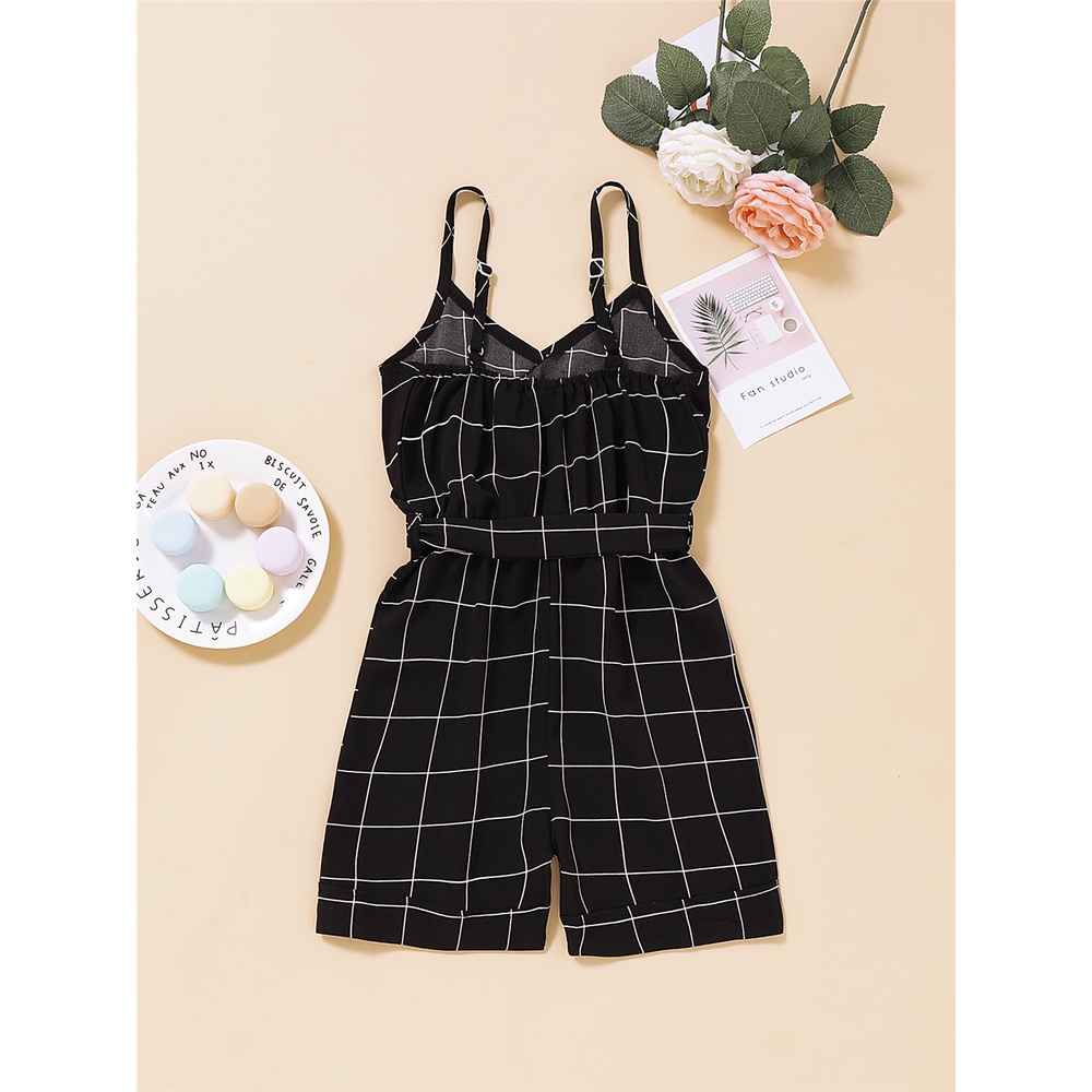 Áo liền quần Mikrdoo hai dây màu đen in kẻ sọc phong cách mùa hè cho bé gái 1-5 tuổi