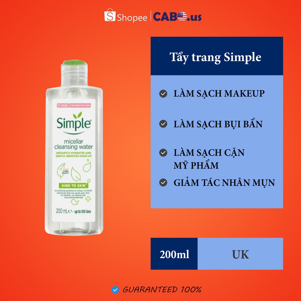 Nước Tẩy Trang Simple Micellar Cleansing Water 200ml (Mẫu Mới) | WebRaoVat - webraovat.net.vn