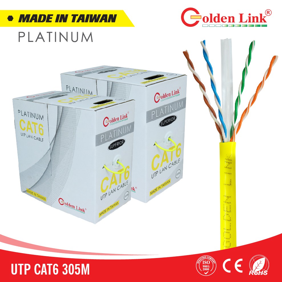 Thùng cáp mạng LAN UTP CAT 6 Golden Link Platinum Taiwan màu vàng (305M)