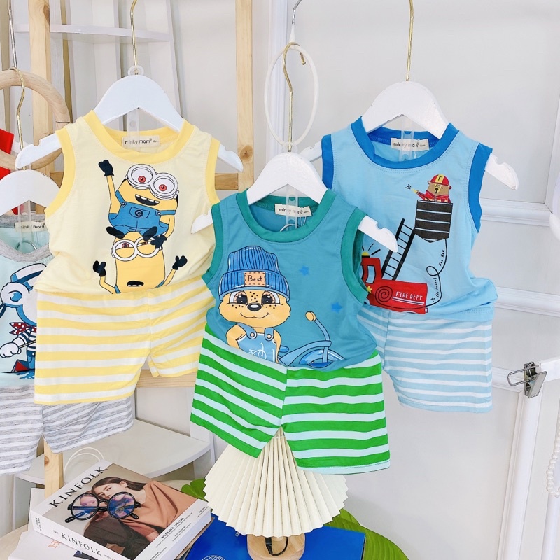 NT178 Bộ ba lỗ, sát nách thun lạnh Minky Mom phối màu hoạ tiết con vật dễ thương cho bé trai, bé gái