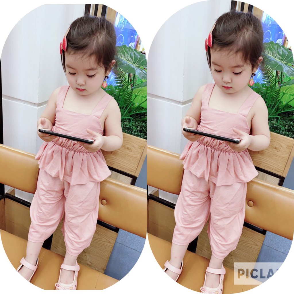 Bộ đũi 2 dây quần lửng bèo nhún cho bé từ 10-18kg