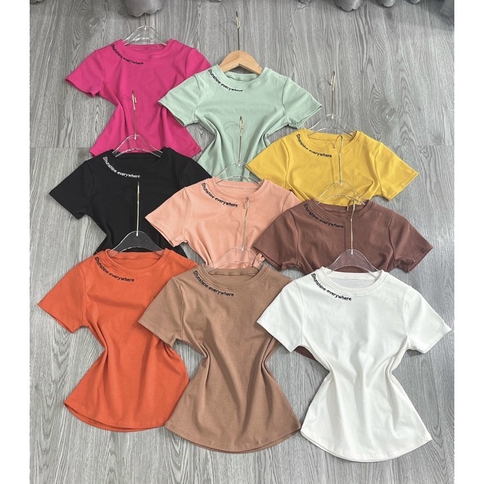 Áo thun body Croptop tay ngắn chữ thêu đơn giản