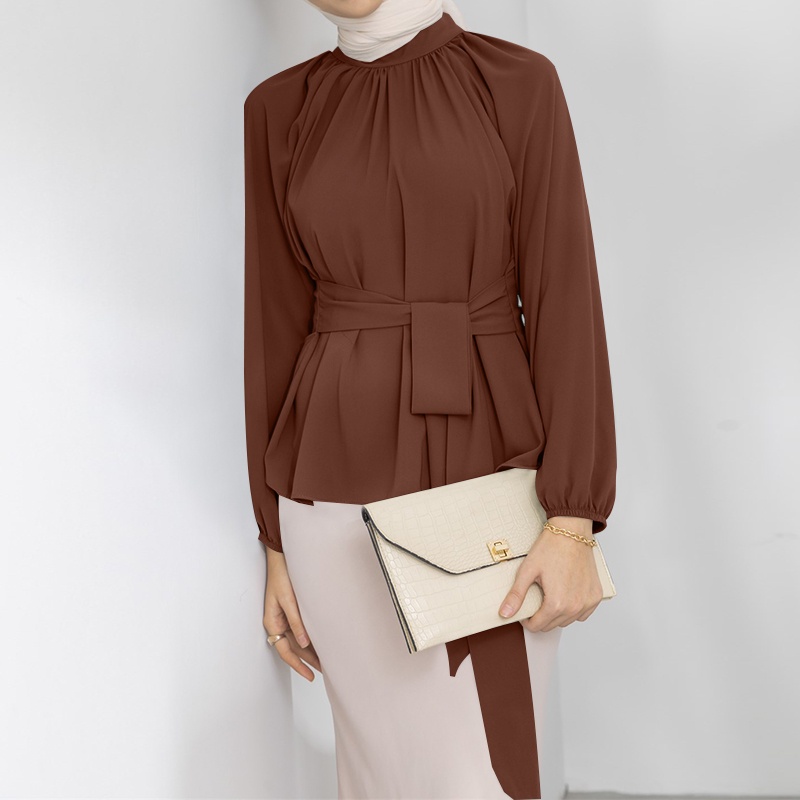 Zanzea Áo Tay Dài Phối Ren Hoa Có Thể Tháo Rời Màu Trơn Dành Cho Phụ Nữ Hồi Giáo