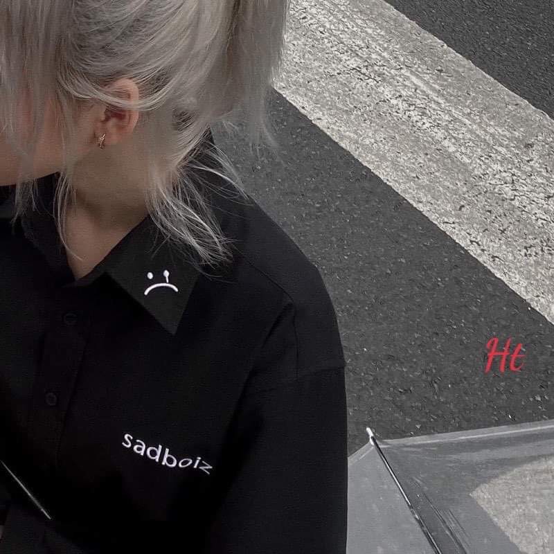 áo sơ mi đen tay lỡ unisex nam nữ sadboiz ht