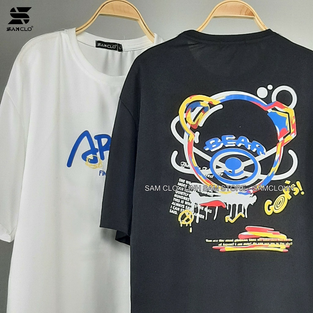 Áo thun tay lỡ nam nữ SAM CLO phông form rộng dáng Unisex - mặc cặp, nhóm, lớp in hình ĐẦU GẤU BEAR GOPS
