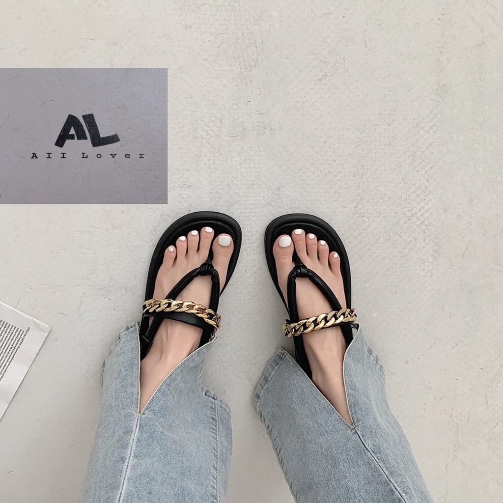 SANDAL NỮ ALI LOVER - GIÀY BÁNH MÌ XỎ NGÓN - SANDAL PHỐI XÍCH NỮ ĐẾ BẰNG DÂY MẢNH 3 PHÂN - AS220521