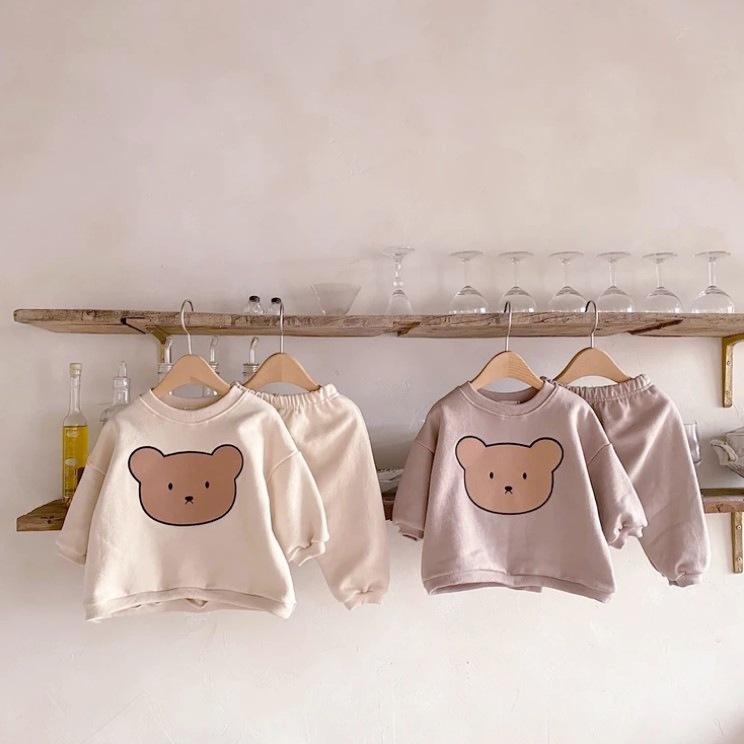 Set áo sweater tay dài in hình gấu + quần dài đáng yêu dành cho trẻ sơ sinh