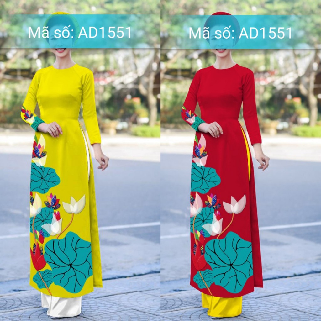 ⚡️ có big size 5XL ⚡️ AD1551 SET ÁO DÀI TRUYỀN THỐNG HỌA TIẾT HOA SEN CỔ TRÒN KÈM QUẦN ỐNG RỘNG