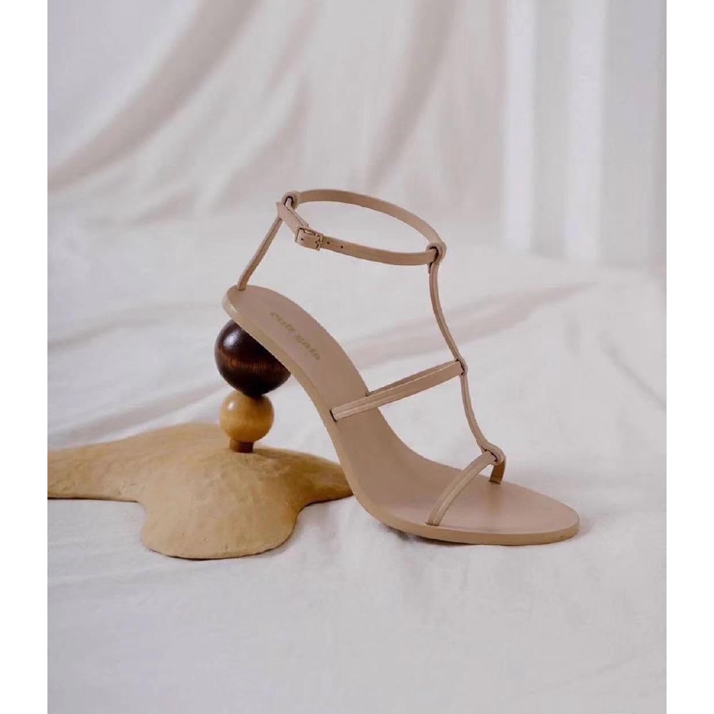 Sandal dây mảnh gót bi tròn