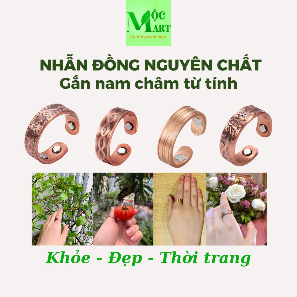 Vòng, nhẫn đồng nguyên chất có nam châm từ tính giúp cân bằng từ trường, lưu thông tuần hoàn máu