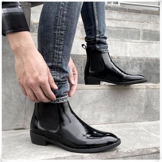 Chelsea Boots Da Bóng Đế Cao 4cm
