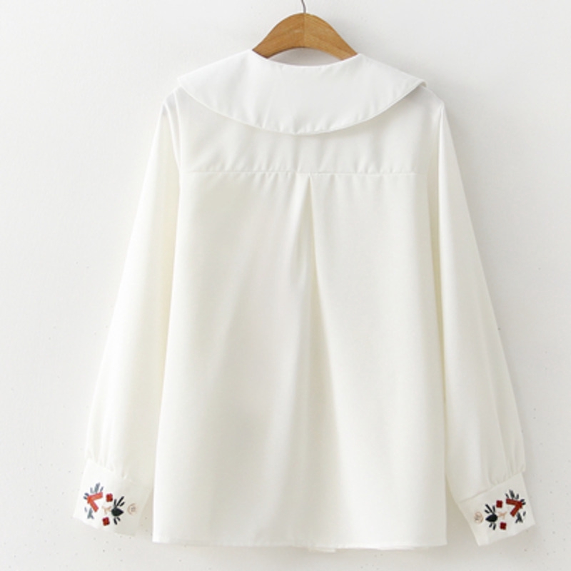 Áo sơ mi voan dài tay thêu hoa phong cách Hàn Quốc thanh lịch dành cho nữ | BigBuy360 - bigbuy360.vn