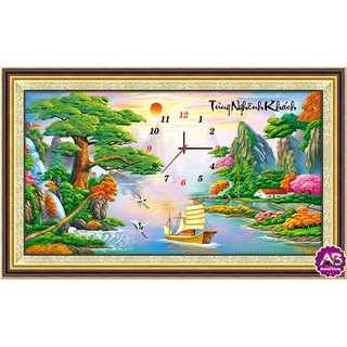 Tranh Đính Đá ABC 3D Đồng Hồ Tùng Nghênh Khách DF201 (KHÁCH TỰ ĐÍNH) kt:85X50CM
