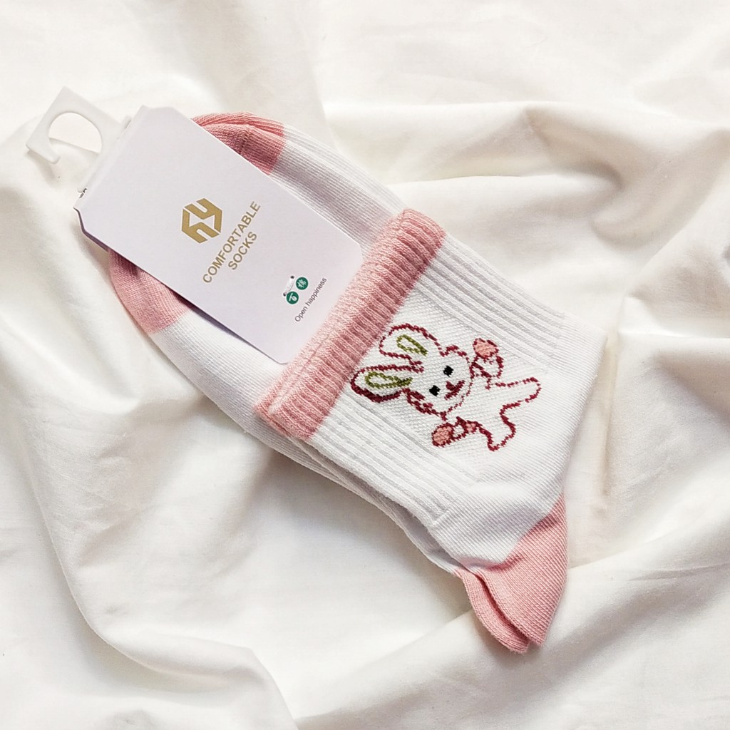 TẤT, VỚ NỮ CỔ cao phong cách hàn quốc, trắng hồng cute , họa tiết cừu và thỏ