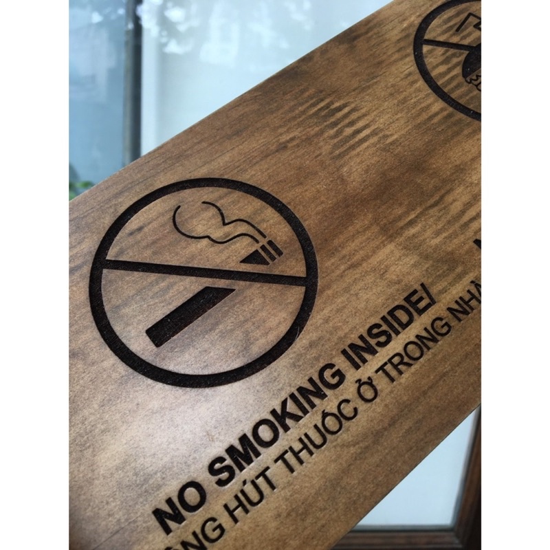 HCM | Bảng gỗ thông báo cấm hút thuốc / không mang đồ ăn ngoài vào nhà hàng LUXI DECOR HCM