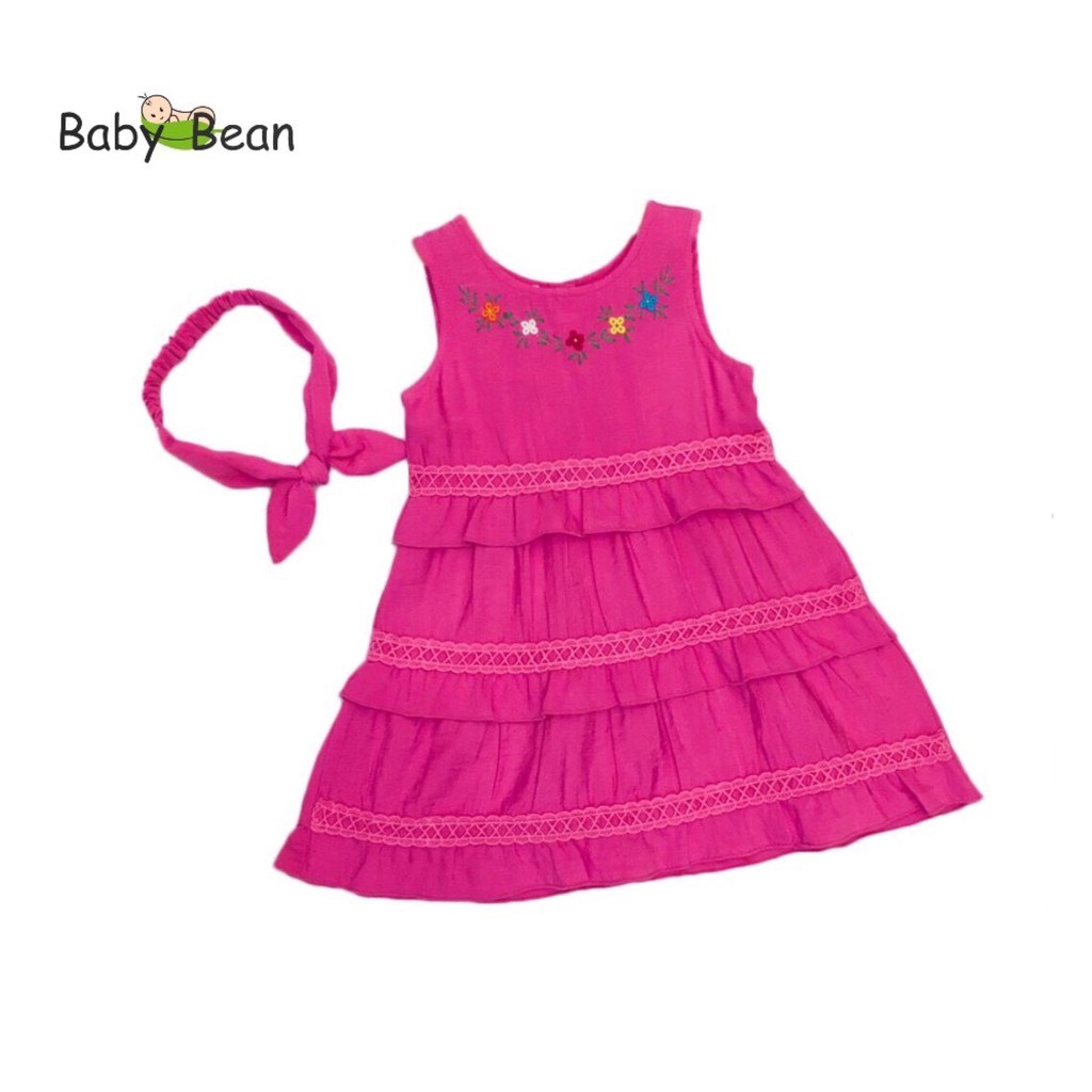 [MÃ THƯƠNG HIỆU YÊU THÍCH Voucher giảm 10%] Đầm Đũi 3 Tầng thêu Hoa Đính Ren Cổ Bé Gái BabyBean