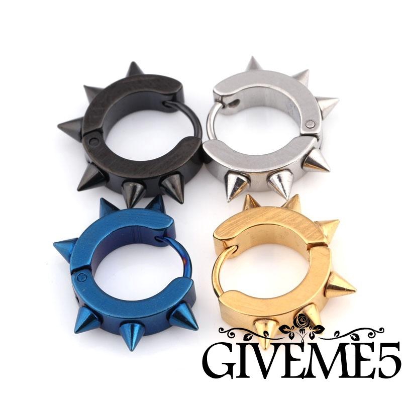 Cặp khuyên tai tròn phối đinh tán bằng thép Titan Unisex