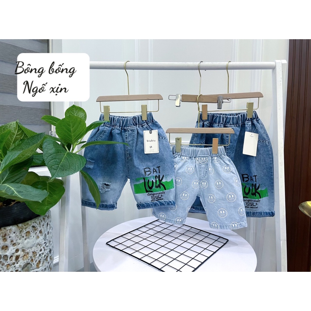 Quần jean short đùi bé trai cao cấp mềm mịn từ 8-18kg