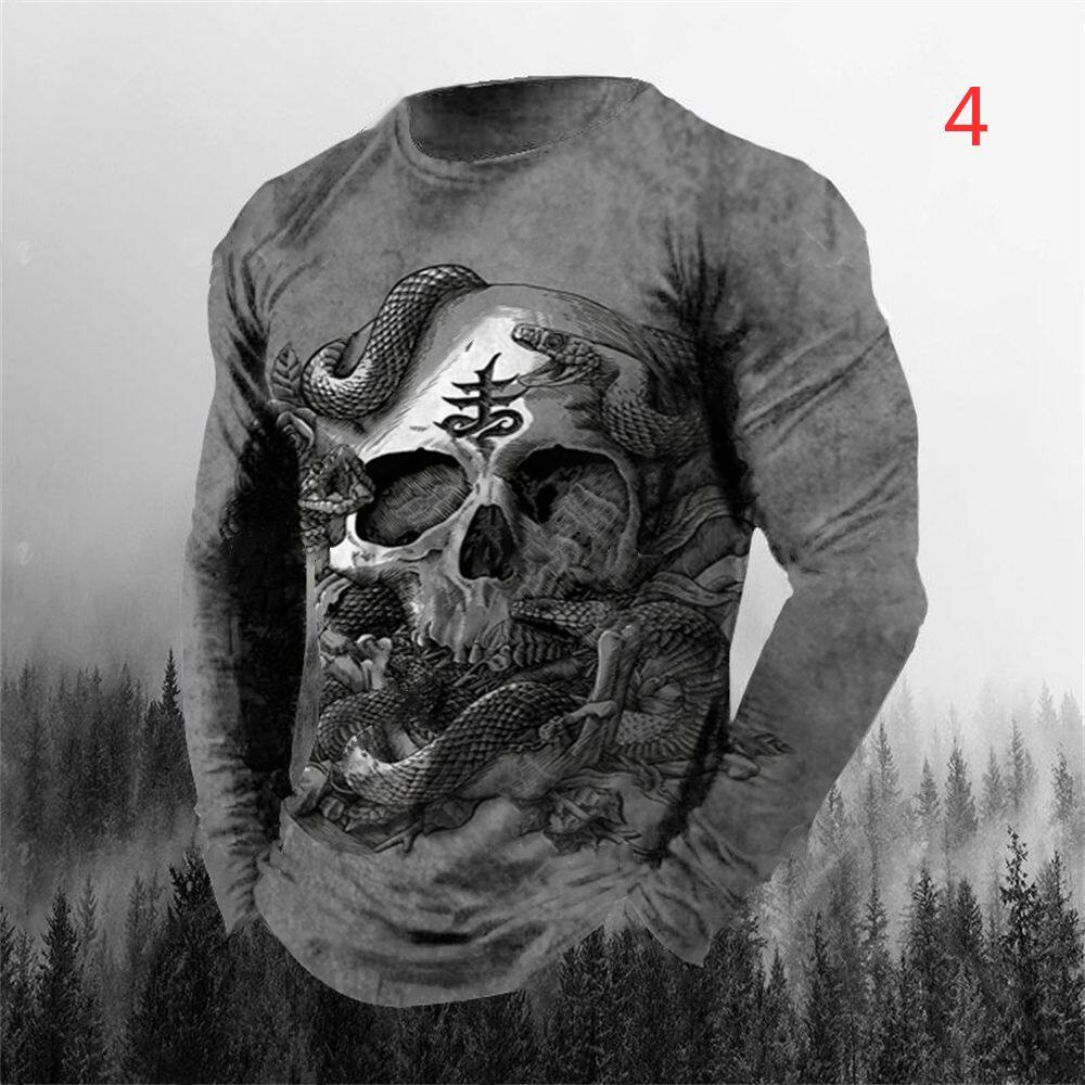Áo Thun Tay Dài In Hình Đầu Lâu 3D Thời Trang Mùa Hè Cho Nam Size S~5XL